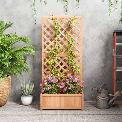 Wooden Planter with Trellis, Freestanding Raised Bed for Garden with Lattice, Outdoor Planter Box for Climbing Plants, Vines