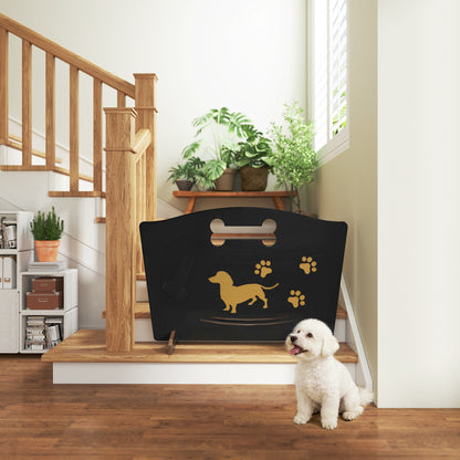 Wooden Dog Stopper, Dog Barrier with Support Feet, for Stair, Patio, Very Easy Setup, Black, 75 x 51 cm