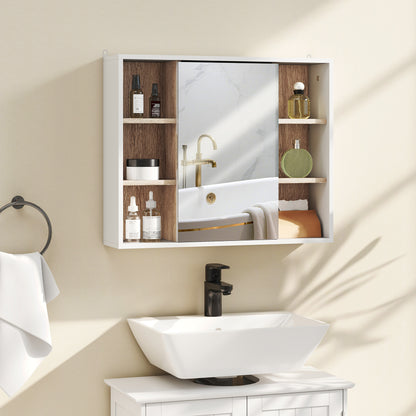 Bathroom Mirror Cabinet, Wall Mounted Storage Cabinet with Open Cupboard and Adjustable Shelf, White