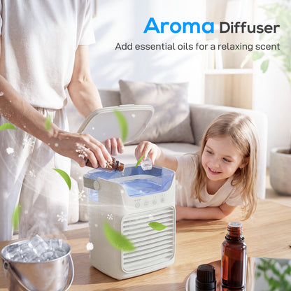 Air Cooler with Adjustable Head, Portable Air Conditioner with 3 Wind Speed, 2 Cool Mist, RGB Light, Grey