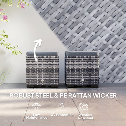 Set of 2 Rattan Storage Ottoman, Outdoor Footstool with Removable Cushions, Garden Storage Seat for Balcony, Porch