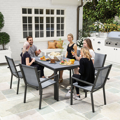 Seven-Piece Garden Dining Set, with Plastic Wood-Top Table - Grey