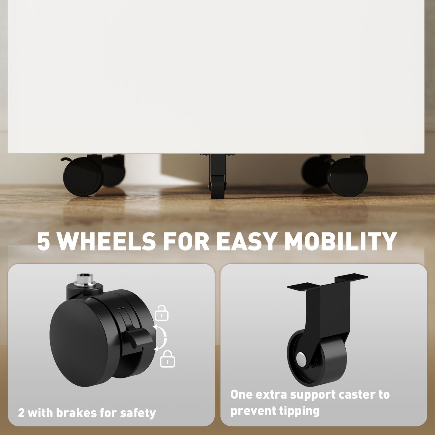 Metal Mobile File Cabinet with Wheels, Lockable 2 Drawer Filing Cabinet for A4, Legal, Letter