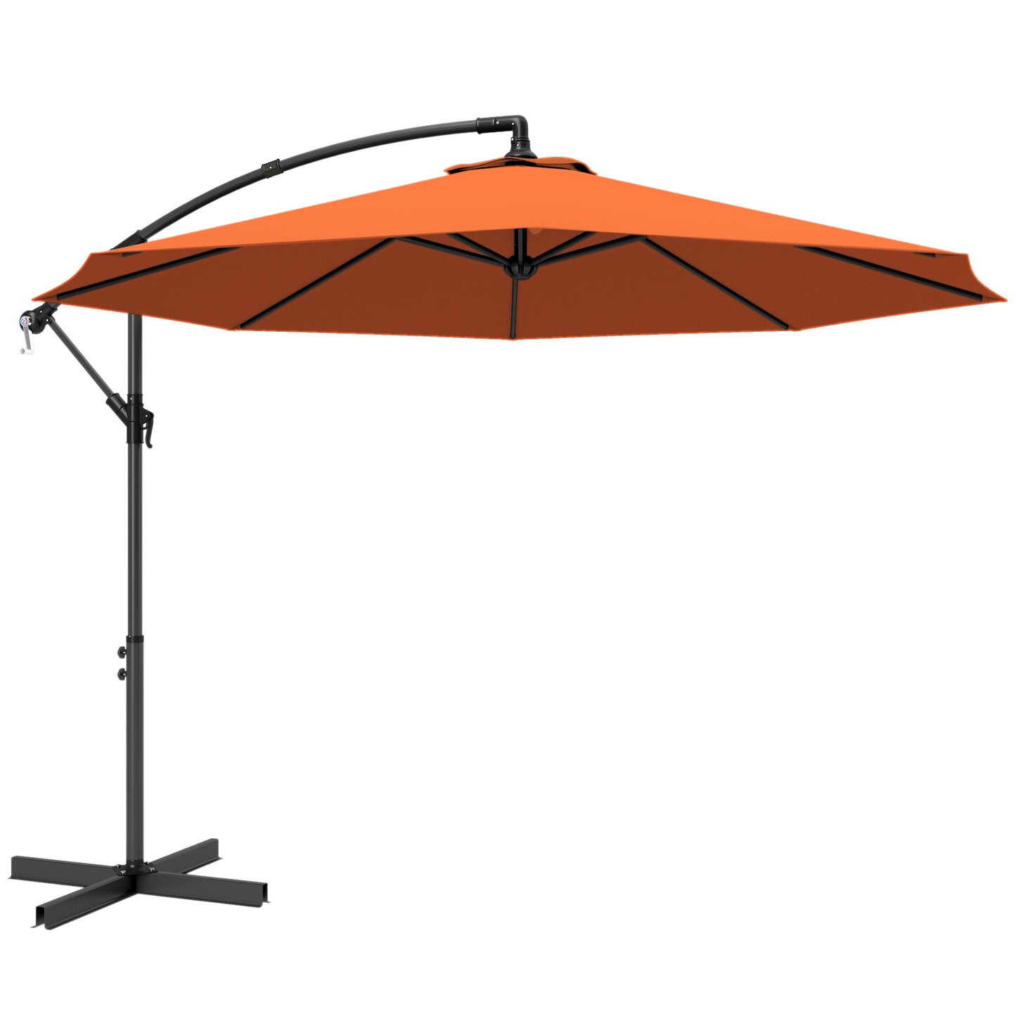 3 m Cantilever Parasol with Cross Base, Offset Outdoor Umbrella with Crank Handle, Hanging Sun Shade, Orange