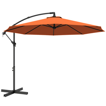 3 m Cantilever Parasol with Cross Base, Offset Outdoor Umbrella with Crank Handle, Hanging Sun Shade, Orange