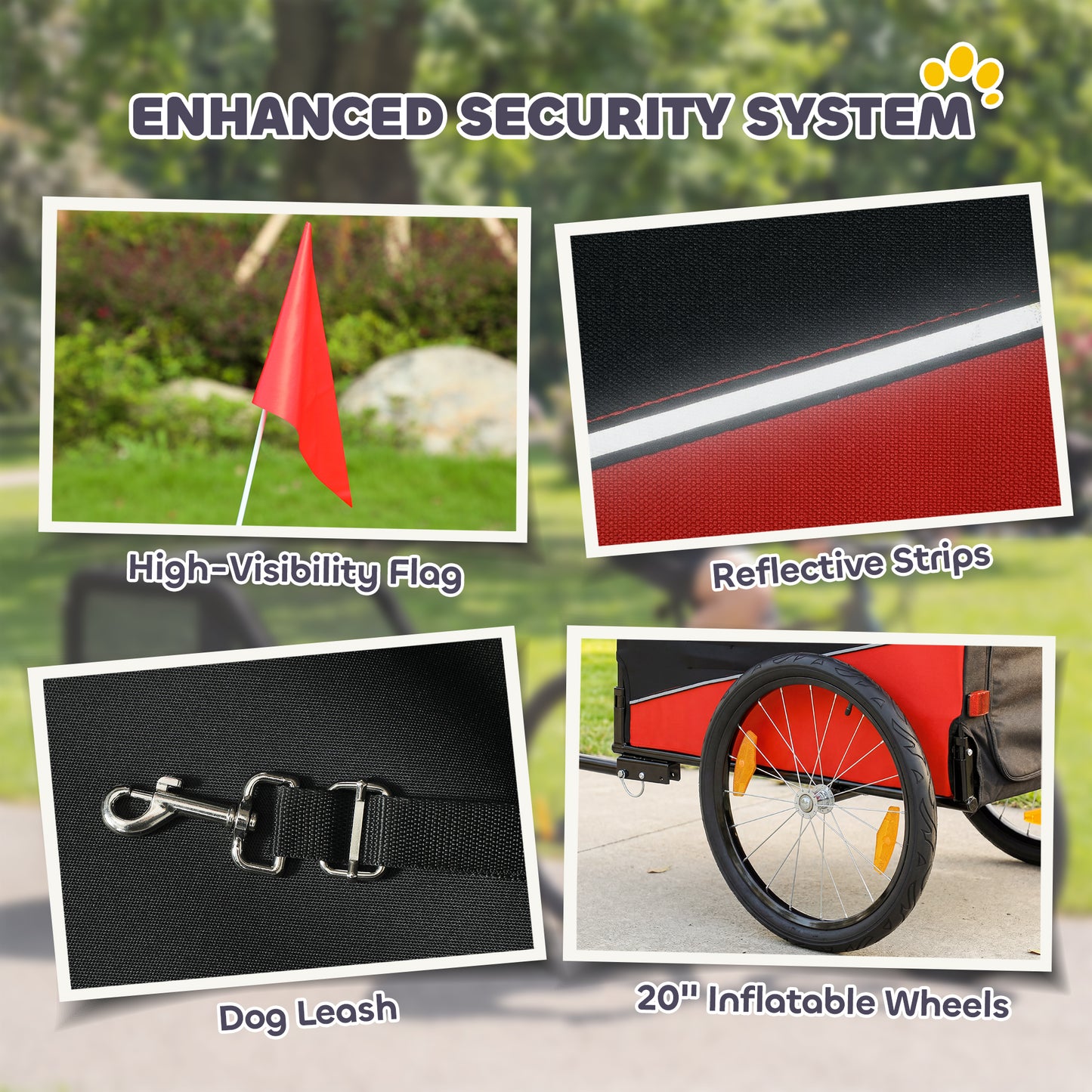 Dog Bike Trailer, Dog Cart Bicycle Carrier for Small and Medium Pets with 20" Inflatable Rubber Wheels, Red