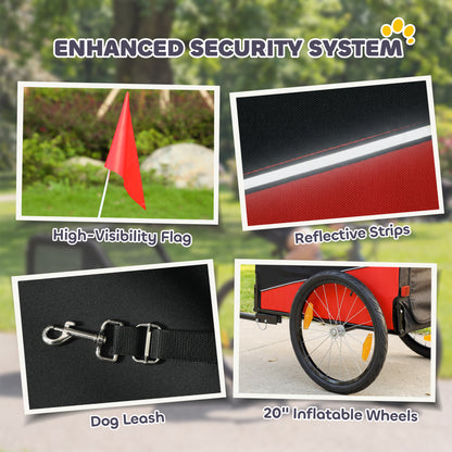 Dog Bike Trailer, Dog Cart Bicycle Carrier for Small and Medium Pets with 20" Inflatable Rubber Wheels, Red