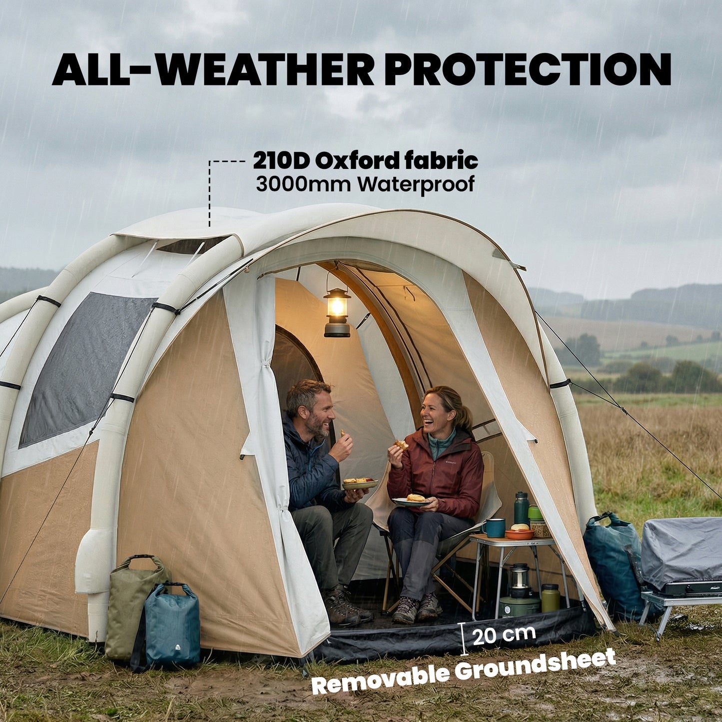 Inflatable Camping Tent w/ Air Pump, Easy Setup 2-3 Person Blow Up Tent, Khaki