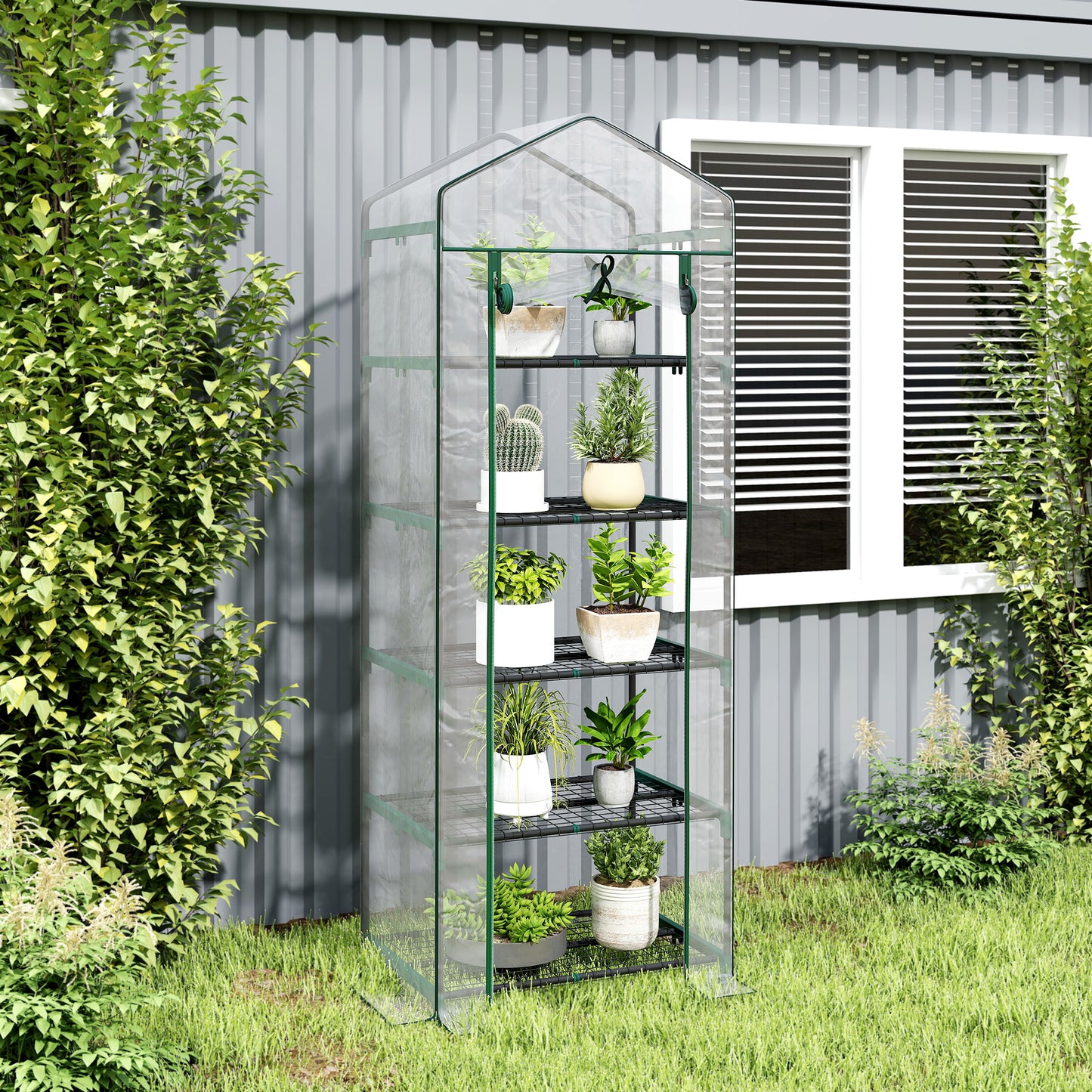 5 Tier Mini Greenhouse, Small Walk-in Greenhouse with Reinforced Plastic Cover