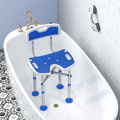 Shower Chair with U-Shaped Cutout, Height Adjustable Bath Bench, Padded Shower Stool for Elderly, Senior, Disabled, Blue