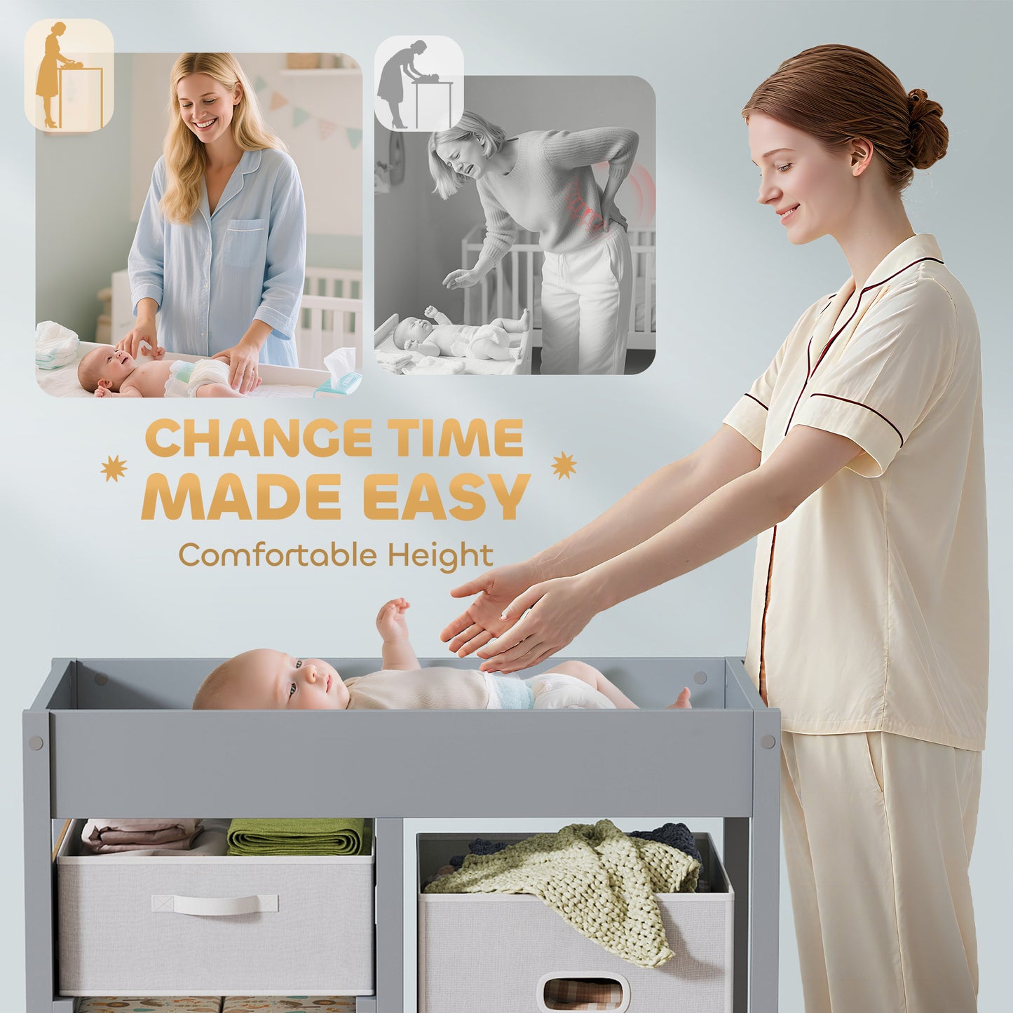 Baby Changing Unit with 4 Storage Drawers, Mat for Bedroom Nursery, 84 x 84.5 cm, Grey