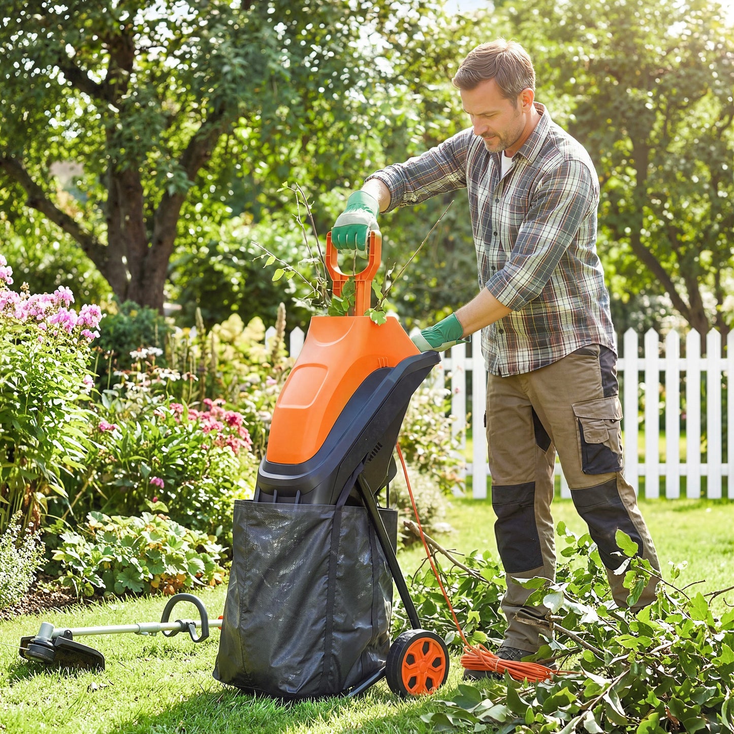 2500W Electric Wood Chipper, Corded Wood Mulcher Shredder with 45L Collection Bag, 4300RPM, 44mm Cutting Diameter
