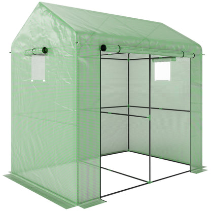 Greenhouse, Walk-in Garden Grow House with Roll-up Door and Mesh Windows, 200 x 140 x 200cm, Green