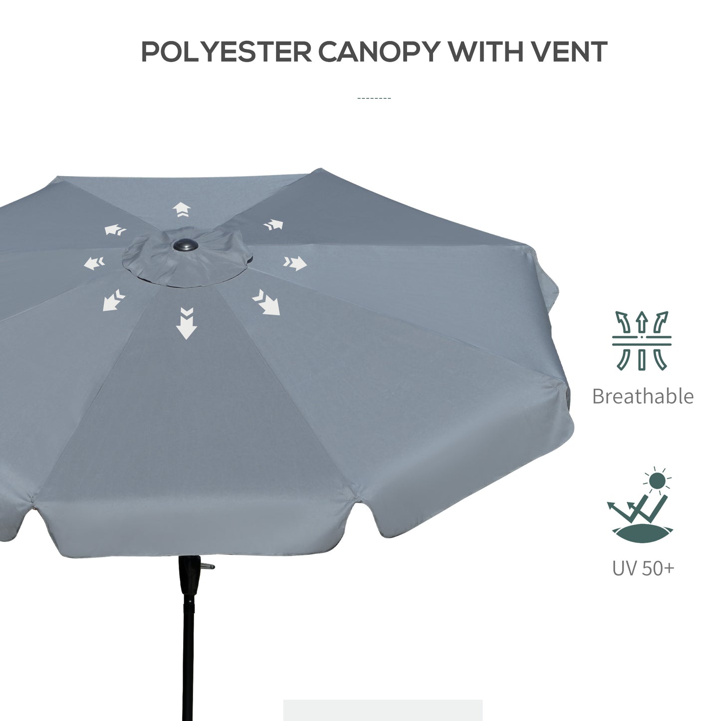 2.7m Patio Parasol Garden Umbrellas Outdoor Sun Shade Table Umbrella with Tilt, Crank, 8 Ribs, Ruffles, Grey