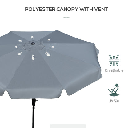 2.7m Patio Parasol Garden Umbrellas Outdoor Sun Shade Table Umbrella with Tilt, Crank, 8 Ribs, Ruffles, Grey