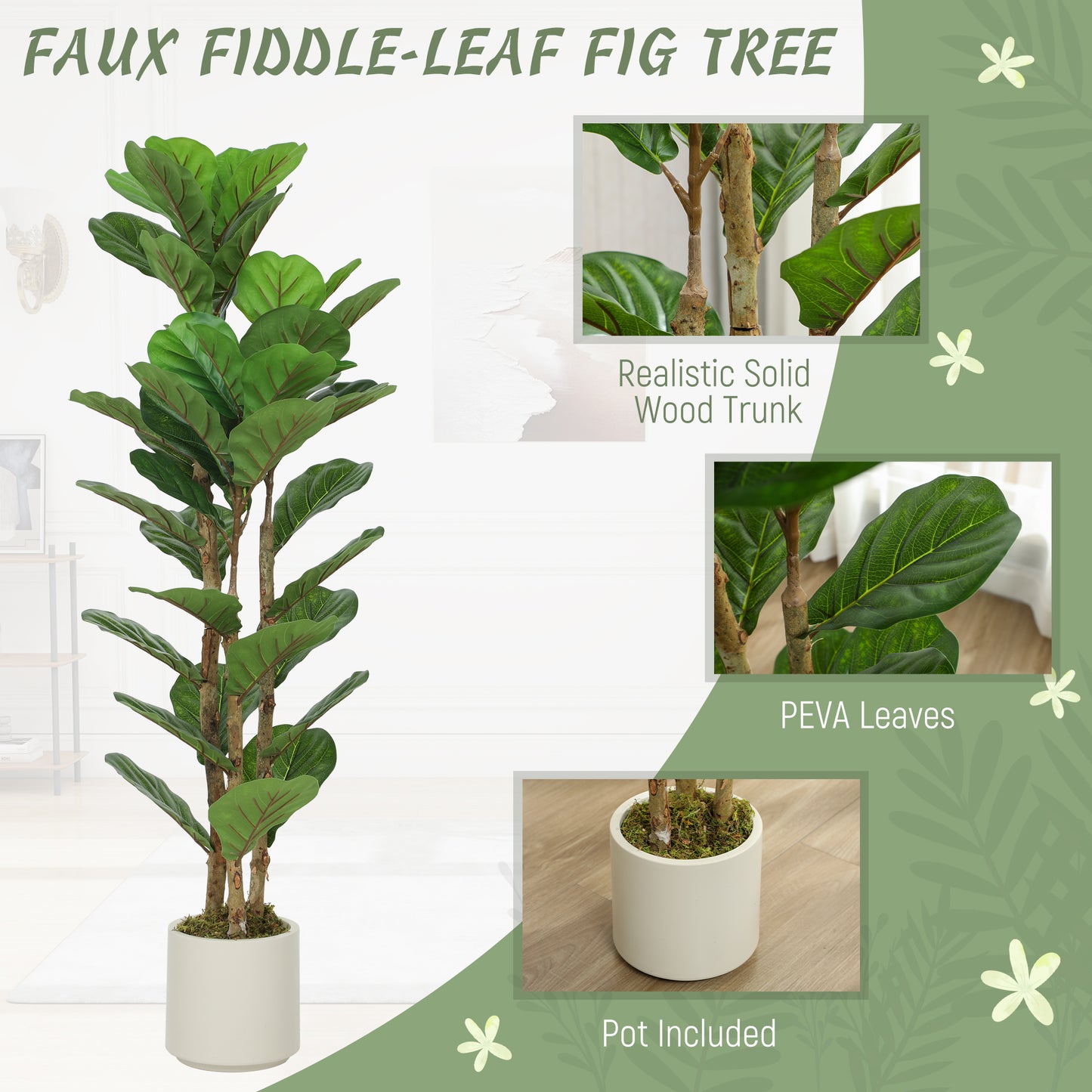 120cm Artificial Fiddle Leaf Fig Tree - Green