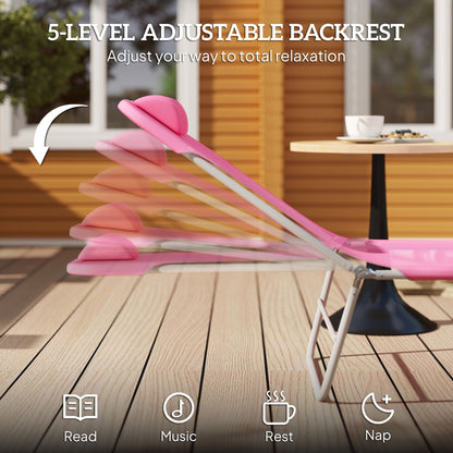 Folding Sun Lounger with Head Pillow - Pink