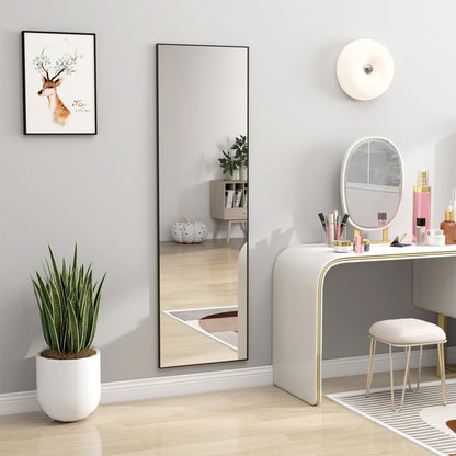 Full Length Mirror, Aluminium Alloy Framed Full Body Mirror with Tempered Glass, Standing or Wall Hanging, Black