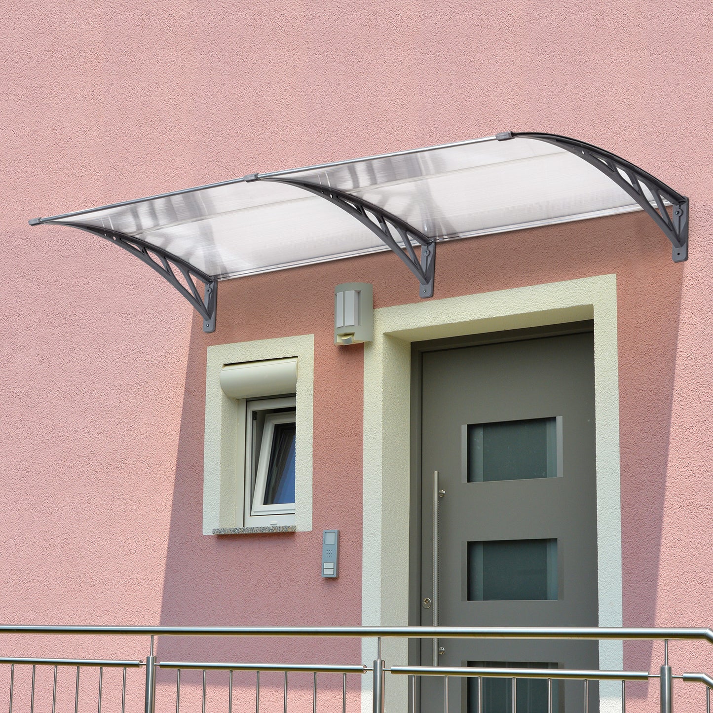 Front Door Canopy Outdoor Awning Aluminium Rigid Plastic Polycarbonate Rain Shelter UV Water Rain Resistant 196 x 75cm Clear