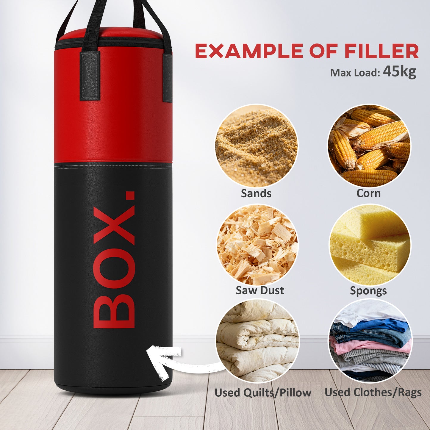 Unfilled Punching Bag Set with Boxing Bag Bracket, Boxing Gloves, Hand Wraps and 360° Swivel Hook
