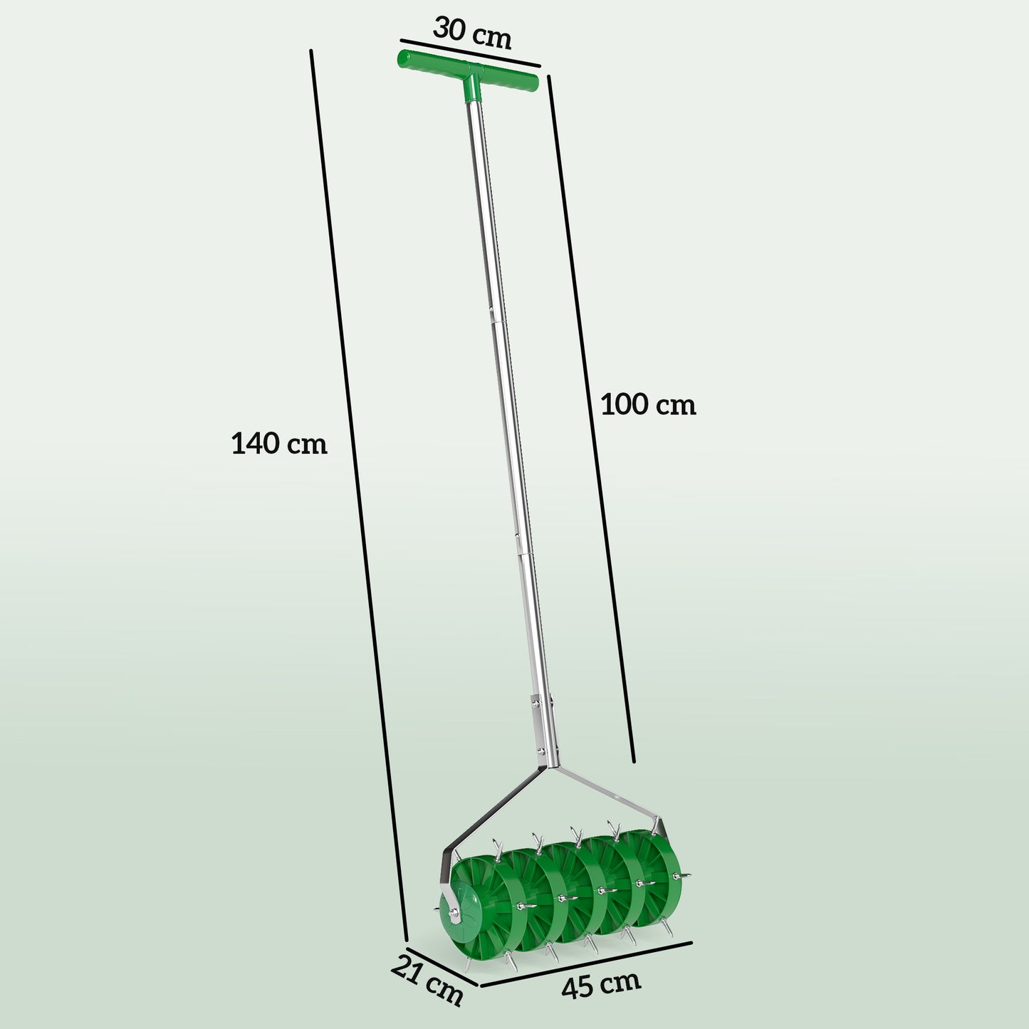 Rolling Lawn Aerator, Manual Grass Spike Roller, Heavy Duty Garden Aerator with 3 Piece Detachable Handle and T-bar Grip