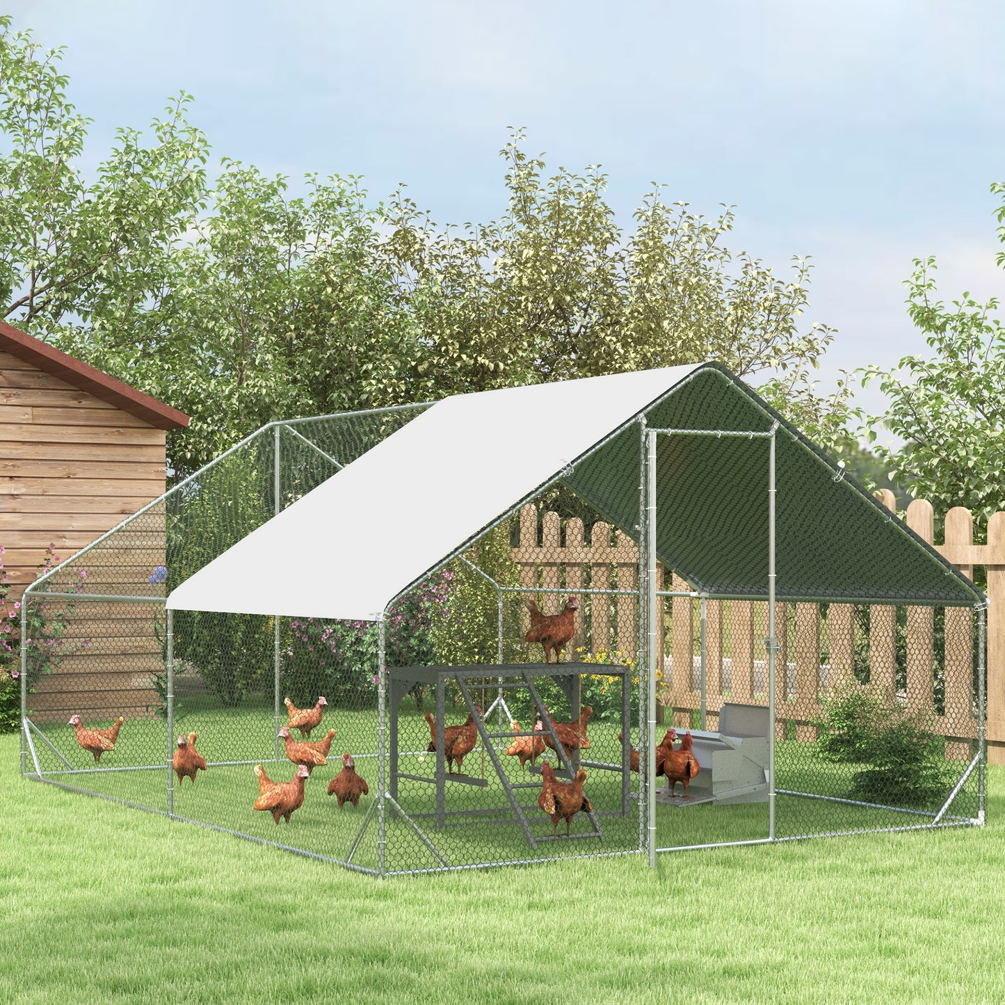 Chicken Activity Play with Swing Set for 3-4 Chickens, Wooden Chicken Coop, Grey