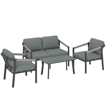 Aluminium Garden Furniture Set, 4 Seater Outdoor Patio Furniture with Loveseat, 2 Armchairs, Slatted Table