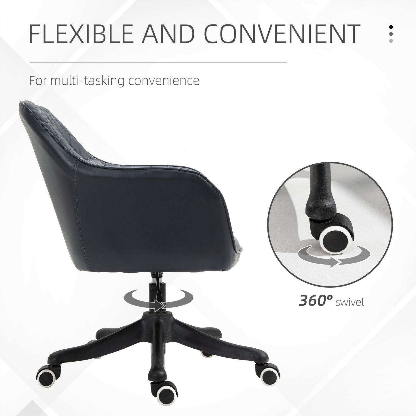 PU Leather Office Chair, Desk Chair, Makeup Vanity Chair with Massage Lumbar Pillow and Rolling Wheels for Bedroom and Home