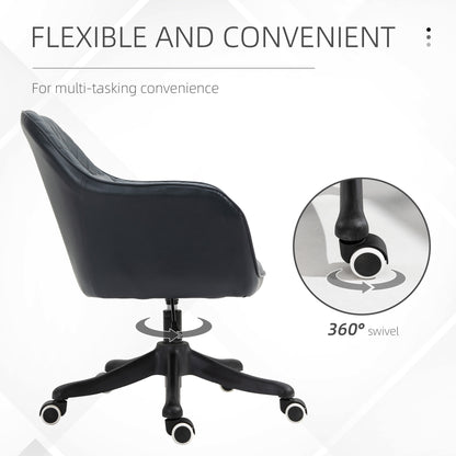 PU Leather Office Chair, Desk Chair, Makeup Vanity Chair with Massage Lumbar Pillow and Rolling Wheels for Bedroom and Home