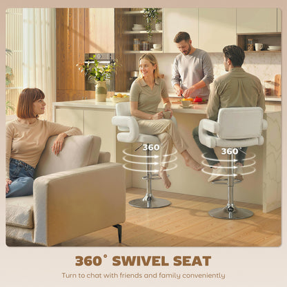 Bar Stools Adjustable Swivel Kitchen Chairs with Backrest Armrest Set of 2 PU Leather White
