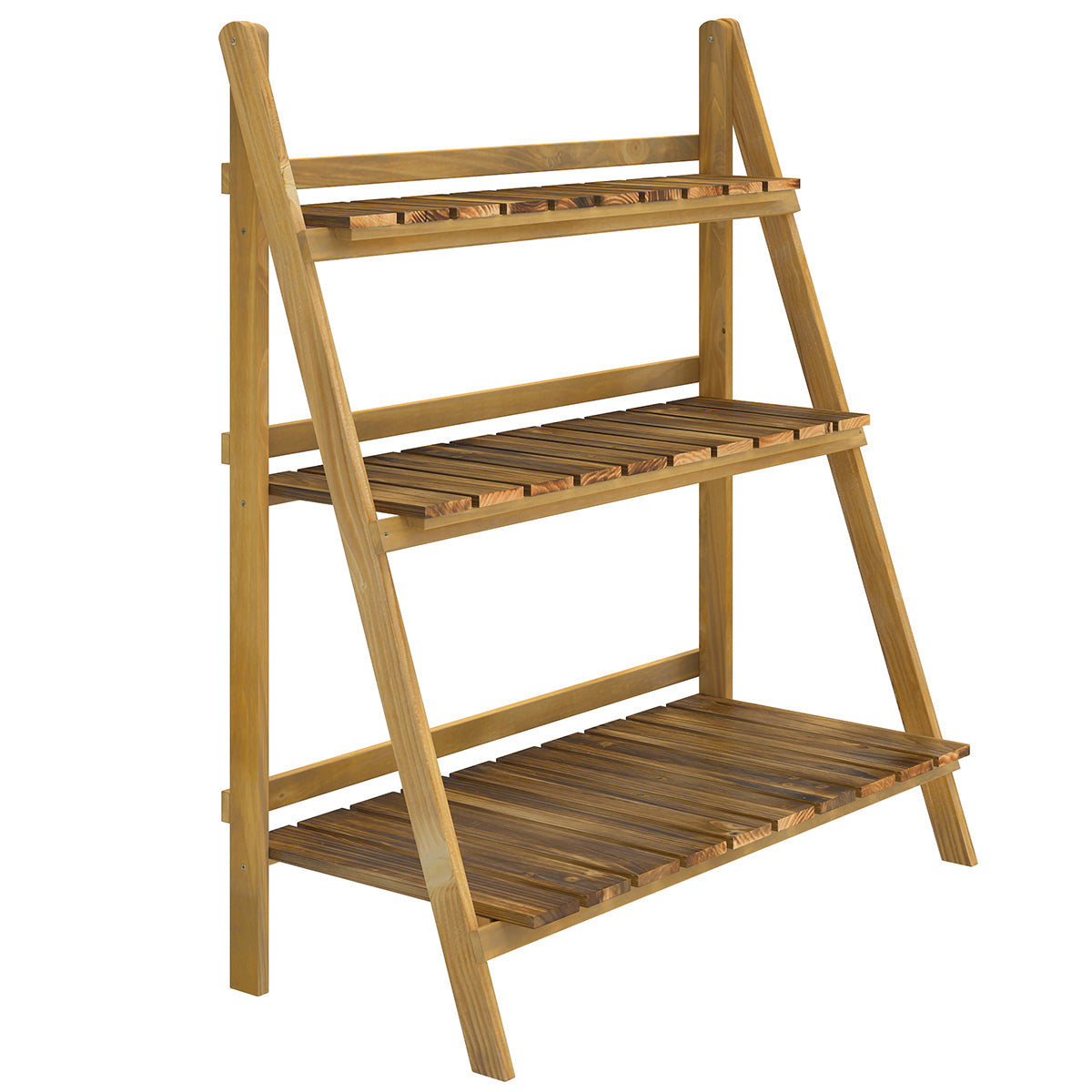 Wooden Folding Flower Pot Stand 3 Tier Garden Planter Display Ladder Gardener Storage Shelves Rack Herb Holder (80L x 37W x 9