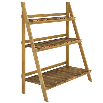 Wooden Folding Flower Pot Stand 3 Tier Garden Planter Display Ladder Gardener Storage Shelves Rack Herb Holder (80L x 37W x 9