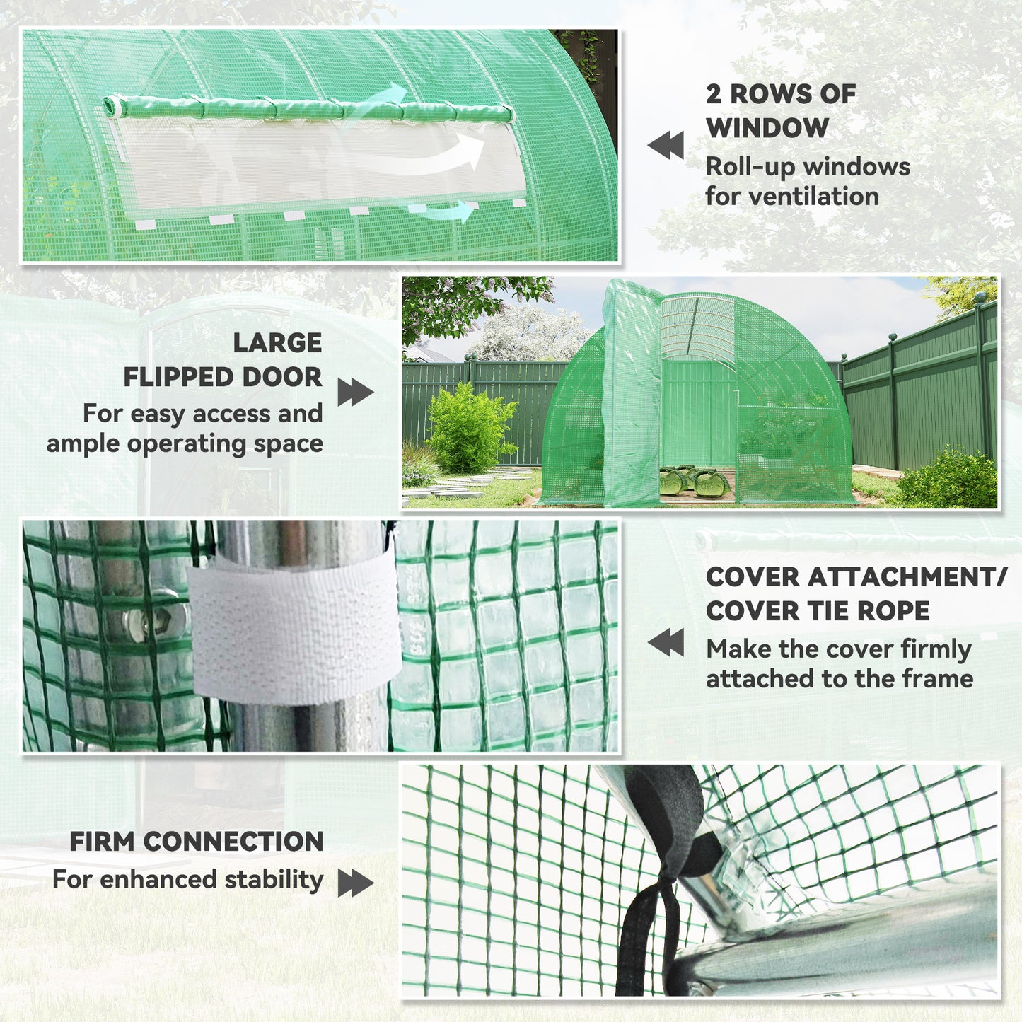 Large Polytunnel Walk In Greenhouse, Plant Gardening Tunnel Green House with Metal Hinged Door