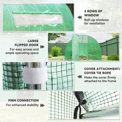 Large Polytunnel Walk In Greenhouse, Plant Gardening Tunnel Green House with Metal Hinged Door