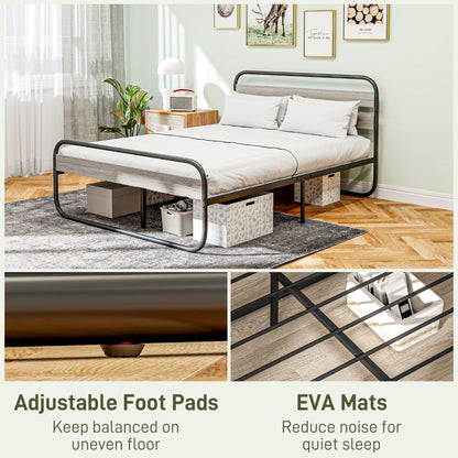 4ft6 Double Bed Frame, Industrial Style Metal Platform Bed Frame with Under Bed Storage, No Box Spring Needed, Easy Assembly
