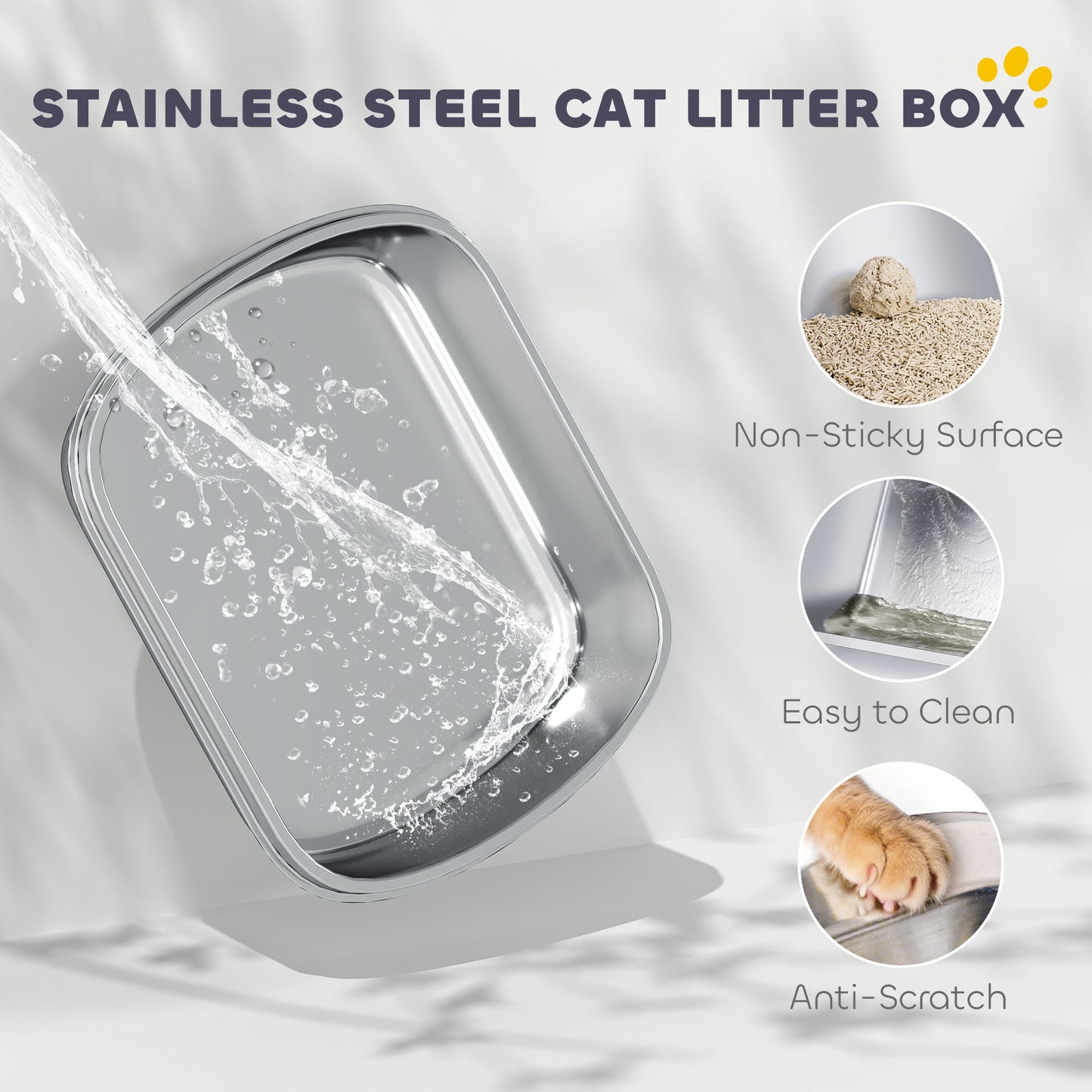 Stainless Steel Cat Litter Box with Lid, for Cats, Enclosed Cat Litter Box with Flip Cover, Scoop