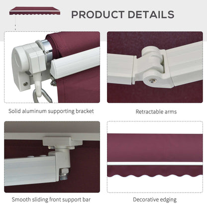3 x 2.5m Manual Retractable Awning for Patio 45-75° Sun Canopy with Waterproof Fabric - Wine Red