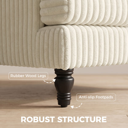 Corduroy Single Sofa Armchair, Modern Accent Chair with Stripes, Turned Legs and Wide Seat, Cream