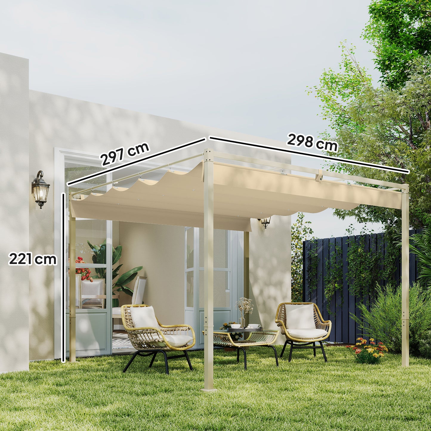 3 x 3m Retractable Roof Metal Pergola - Black