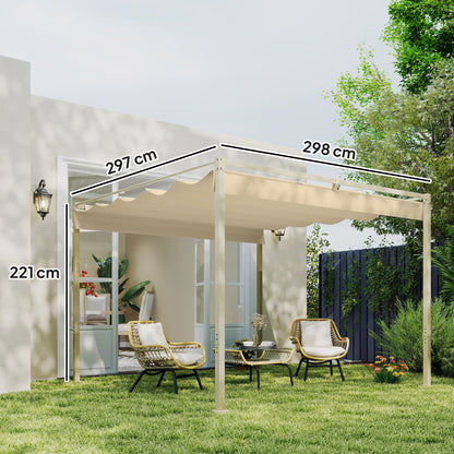 3 x 3m Retractable Roof Metal Pergola - Black