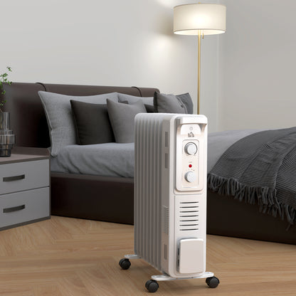 2000W Quiet Oil Filled Radiator, 9 Fin Energy Efficient Portable Electric Heater with 3 Heat Settings, Adjustable Thermostat