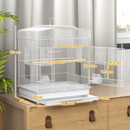 Large Metal Bird Cage with Perches, Food Bowls, Swing, for Budgies, Parakeets, White