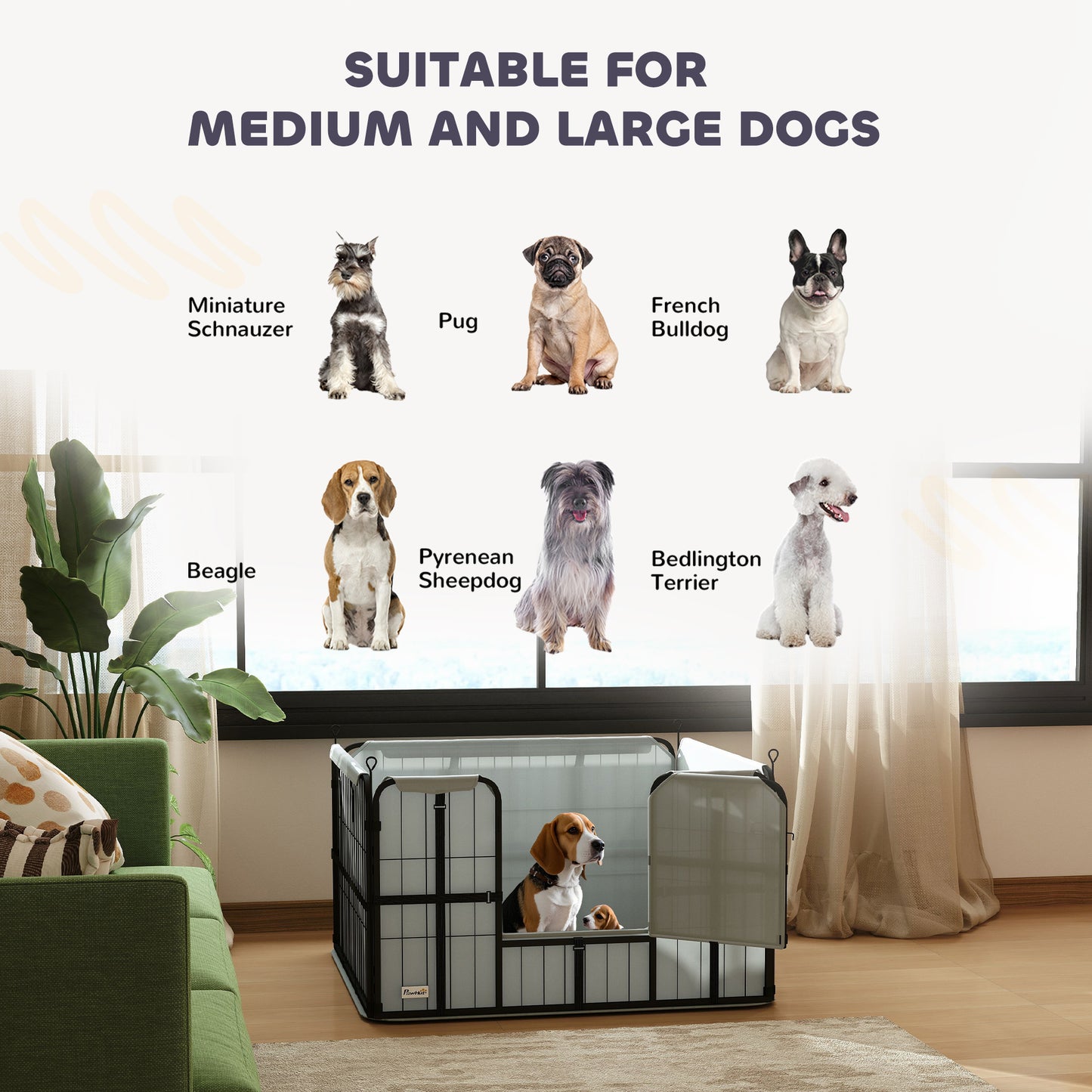 Steel Dog Whelping Box with Washable Whelping Pad, Wind-Resistant Cloth, for Small, Medium Dogs, 102 x 102 x 60cm