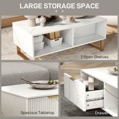 Elegant Marble Effect Storage Coffee Table - White