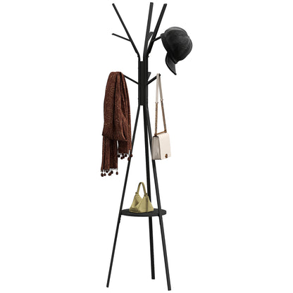 Freestanding Metal Coat Rack Stand 9 Hooks Clothes Tree with 1 Shelf Hat Display Hall Tree Hanger Bag Umbrella Hanging Organi