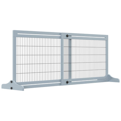Freestanding Dog Gate, Foldable Pet Fence, Indoor Wood Barrier, Stair Gate with Support Feet, for Doorway, Hallway