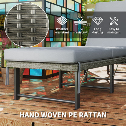 Single Folding Rattan Sun Lounger, with Cushion - Grey