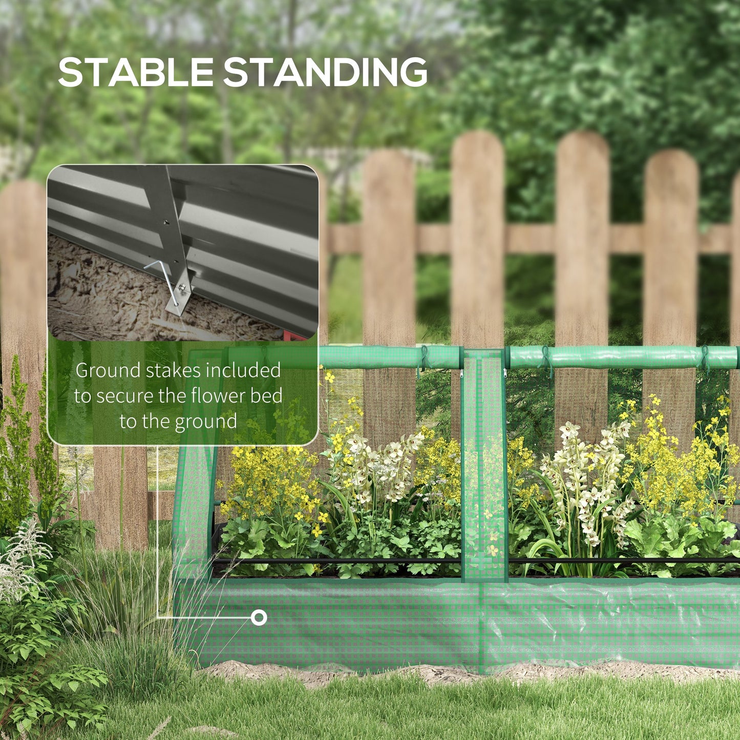 Metal Planter Box with Cover, Raised Garden Bed with Greenhouse, for Herbs and Vegetables, Green and Dark Grey
