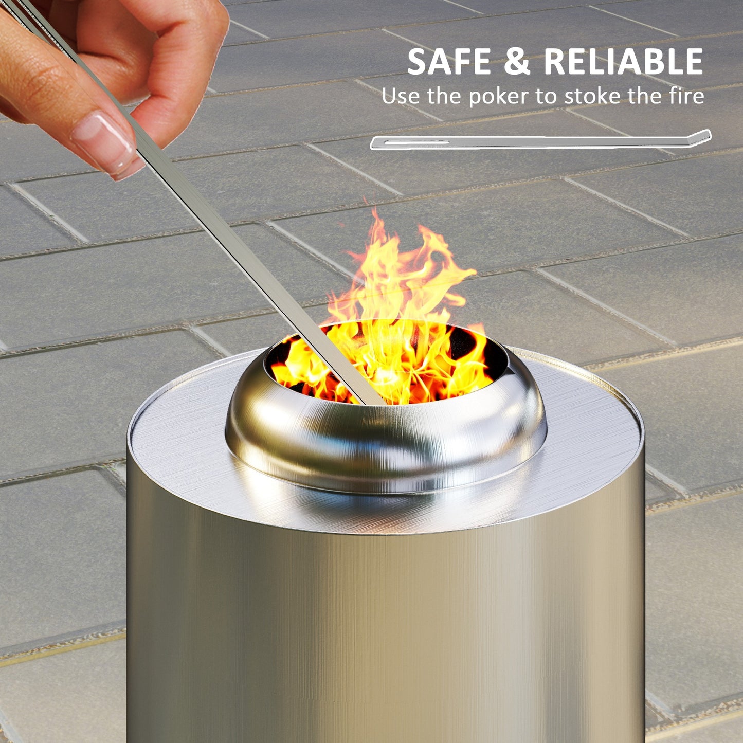 Smokeless Fire Pit, 16 x 16 cm Stainless Steel Portable Wood Burning Firepit with Poker