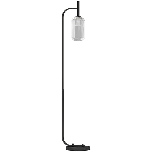 Floor Lamp for Living Room with Glass Lampshade, Modern Standing Lamp with Foot Switch for Bedroom, Bulb not Included, Black
